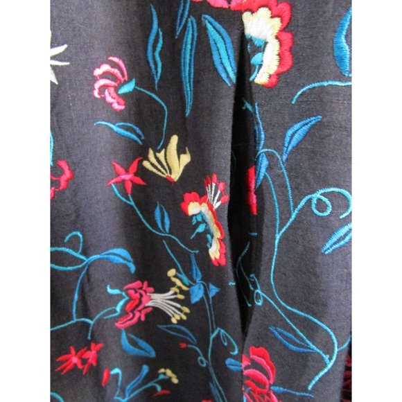 David Brook Floral Embroidered Black Shantung Silk Duster Coat Ladies XL EUC - Picture 9 of 16